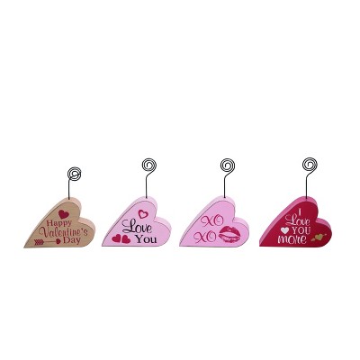 Transpac MDF Heart Photo Clip Set of 4 Valentines Home Decorations