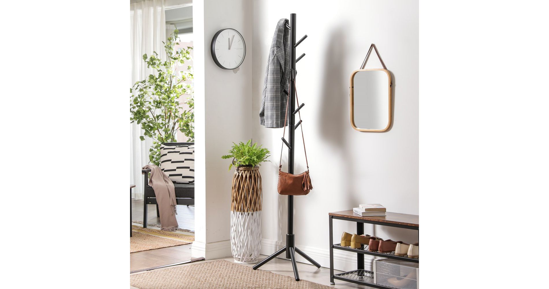 VASAGLE 8 Hooks Solid Wood Coat Rack Free Standing Coat Rack Tree-Shaped Coat Rack