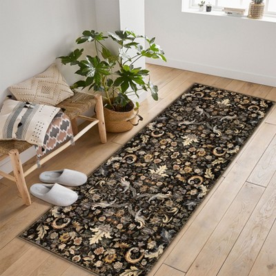 Vintage Floral Area Rug for Living Room Forest Leaves Pattern Rugs for Bedroom Dining Room Office Thin Non Slip Low Pile Rug