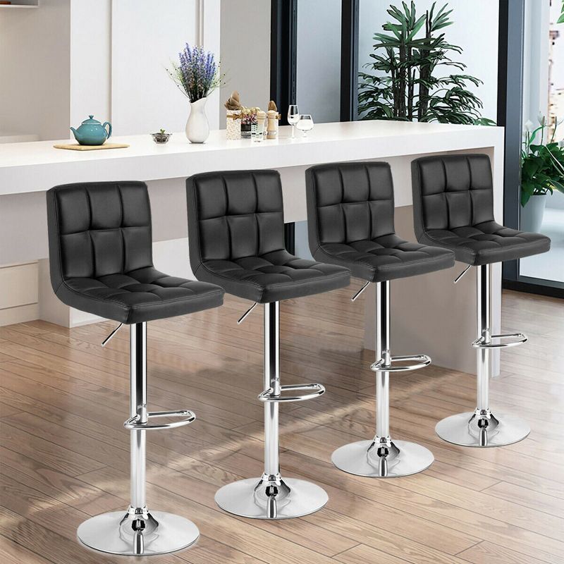 Costway Set of 4 PU Leather Bar Stool Swivel Bar Chair w/ Adjustable Height, 3 of 11
