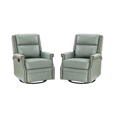 Favonius Genuine Leather Swivel Rocker Recliner with Nailhead Trim for Bedroom and Living Room, Set of 2 | ARTFUL LIVING DESIGN