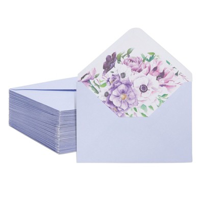 Paper Junkie 50 Pack Lavender A1 Envelopes with Floral Liner, for Thank You Cards, Invitations, 5.1 x 3.5 in