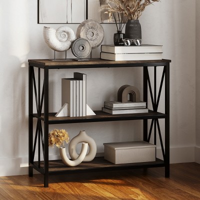 Fabulaxe Industrial 5 Shelf Wood And Metal Etagere Rustic Bookcase Free  Standing Bookshelf : Target