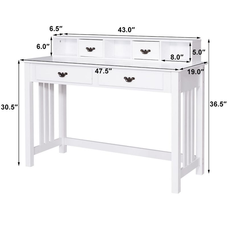 Costway Writing Desk Mission White Home Office Computer Desk 4 Drawer, 3 of 11