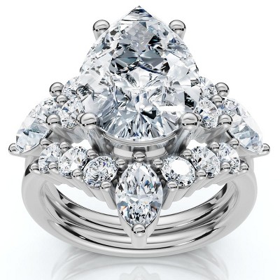 Pompeii3 Certified 2.90Ct Pear Diamond Engagement Ring Set 14k Gold or Pt Lab Created