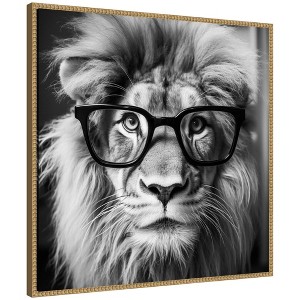 Kate & Laurel All Things Decor 30"x30" Sylvie Black and White Lion Reading Glasses Framed Canvas by The Creative Bunch Beaded Natural - 1 of 4