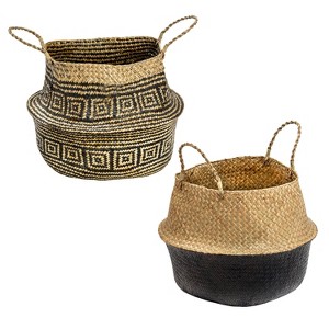 Honey-Can-Do 2pc Folding Belly Baskets: Seagrass Storage, Black & Light Beige, 18"x18"x14" - 1 of 3