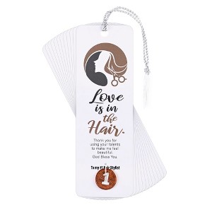 Dicksons Love is in The Hair - #1 Hair Stylist, White 6 x 2 Inch Paper Tassel Bookmark with Coin; Pack of 15 - 1 of 2