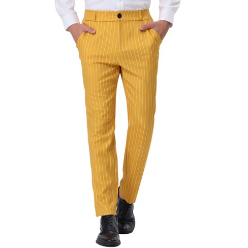 Lars Amadeus Men's Striped Straight Fit Color Block Office Work Suit  Trousers Yellow White 36