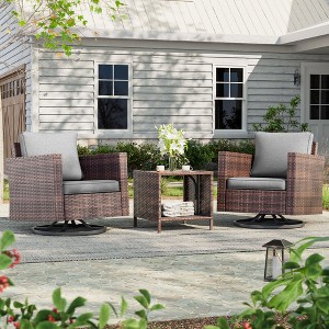 Sonkuki 3-Piece Patio Chair Set Brown Rattan Swivel Rocking Chair Set Coffee Table Suiting Backyard - 1 of 4