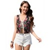 Women's Tie Front Vest Floral Print Embroidered Vintage Sleeveless Crochet Vest - 2 of 4
