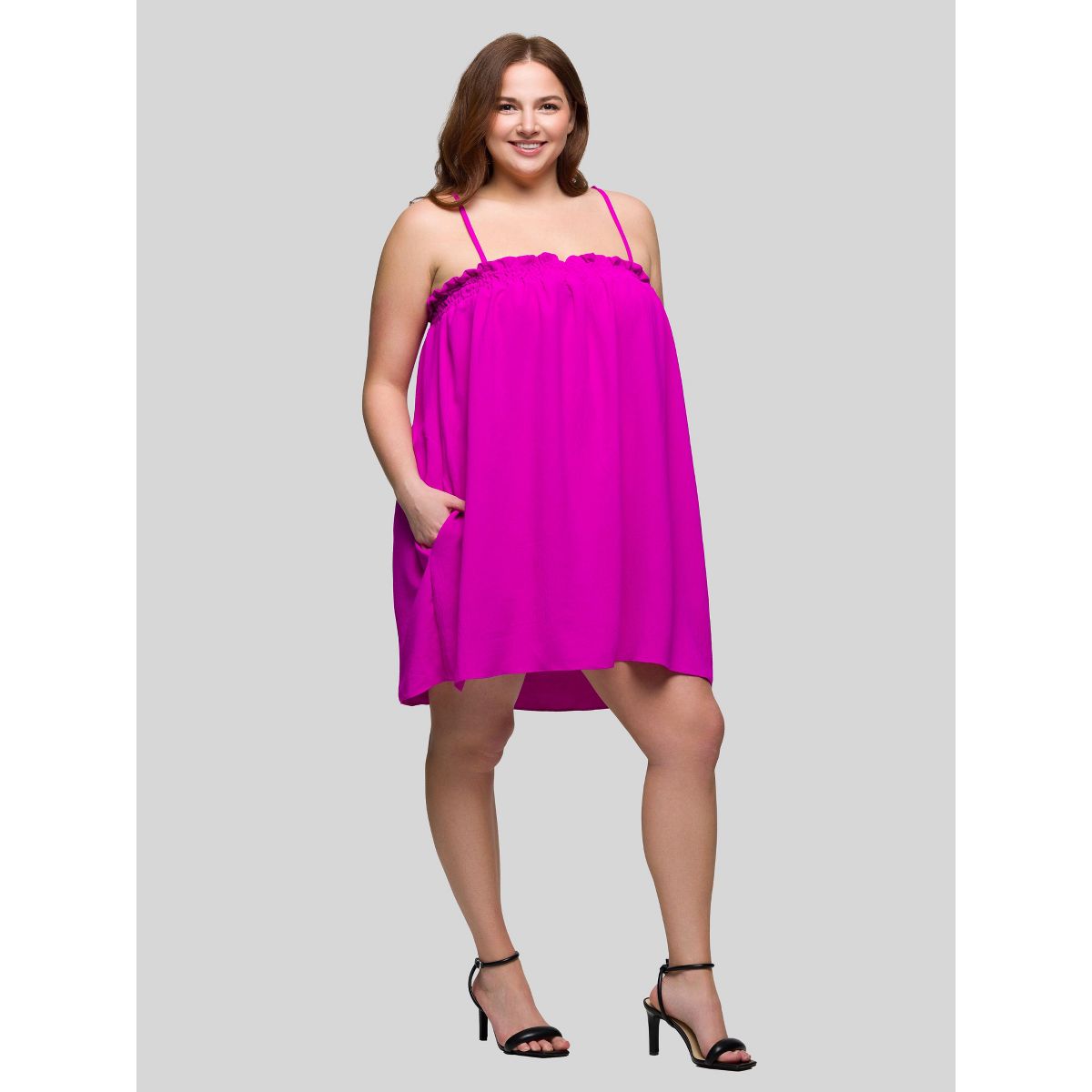 Plus Size Square Neck Spaghetti Strap Smocked Pocket Mini Dress - 24seven Comfort Apparel™ - thumbnail 10