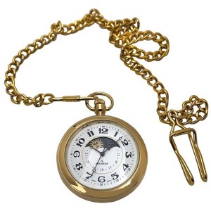 Peugeot Men's 14K Gold Plated Sun Moon Pocket Watch with Gold-Tone Chain - 1 of 2