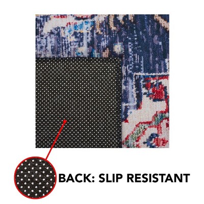 Navy and Beige 6' x 9' Synthetic Washable Area Rug