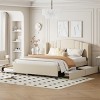 Queen Size Upholstered Platform Bed with Wingback Headboard, Linen Upholstery, Trundle and Drawers, No Box Spring Required-Maison Boucle - 2 of 4