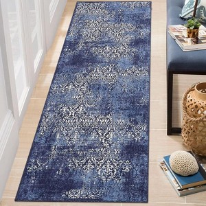Boho Chenille Washable Area Rug with Distressed Damask Print, Non-Slip TPR Backing, Stain Resistant Carpet for Living Room, Bedroom, Entryway - 1 of 4