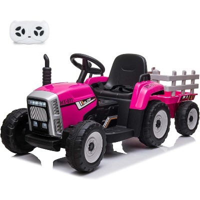 12V Kids Ride On Tractor with Trailer, Dual Motors, 3-Gear Shift, 7 Led Headlights, and Mp3 Player - Ride-On Toy for Toddlers Ages 3+