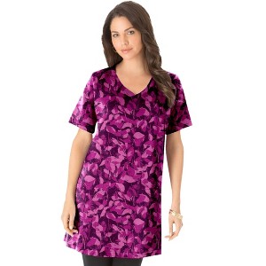 Roaman's Women's Plus Size Ultimate Short Sleeve V Neck Tunic - 1 of 4