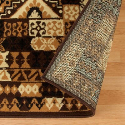 Ivory and Brown Geometric Synthetic Area Rug, 6'x9'