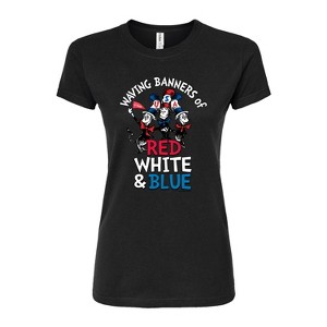 Women's - Dr. Seuss - Cat in the Hat Waving Banners Red White Blue Fitted Graphic T-Shirt - 1 of 4