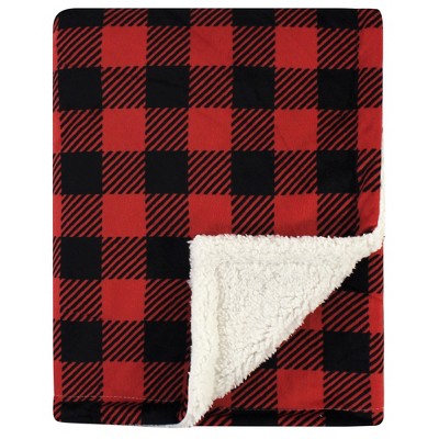 Hudson Baby Infant Plush Blanket with Sherpa Back, Buffalo Plaid, One Size