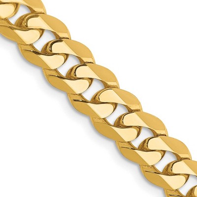 Black Bow Jewelry Men's 7.25mm 14k Yellow Gold Solid Beveled Curb Chain Necklace