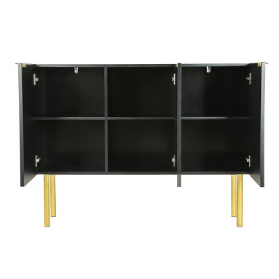 GlasFlength Decorative Storage Cabinets Modern Luxury Sideboard with Gold Metal Legs and Adjustable Shelves for Living Room, Black, 47.2"*16.5"*35.5"