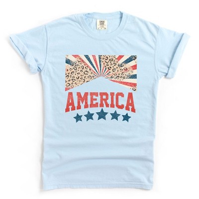 Simply Sage Market Women's America Stars Leopard Short Sleeve Garment Dyed Tee