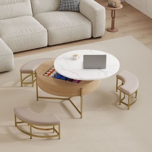 NicBex Round 2-Tier Lift-Top CoffeeTable with Storage & 3 Ottoman, Mid Century Center Tables for Living Room Small Space - 1 of 4