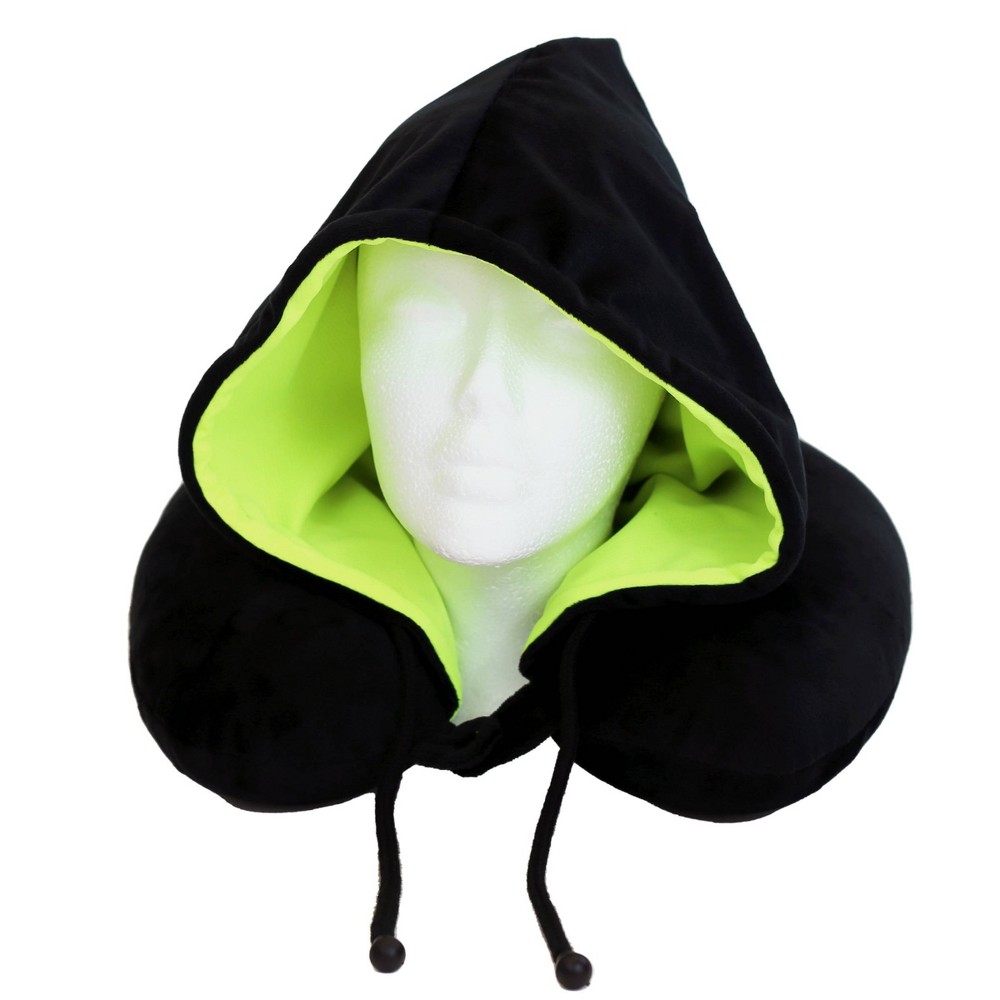 Photos - Travel Accessory WOLF Hooded Travel Neck Pillow - Black/Green 