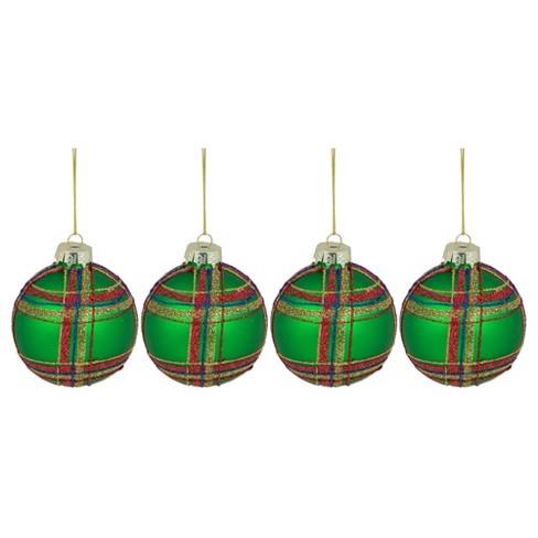 Northlight 8ct Green Plaid Glittered Glass Ball Christmas Ornaments 3. ...