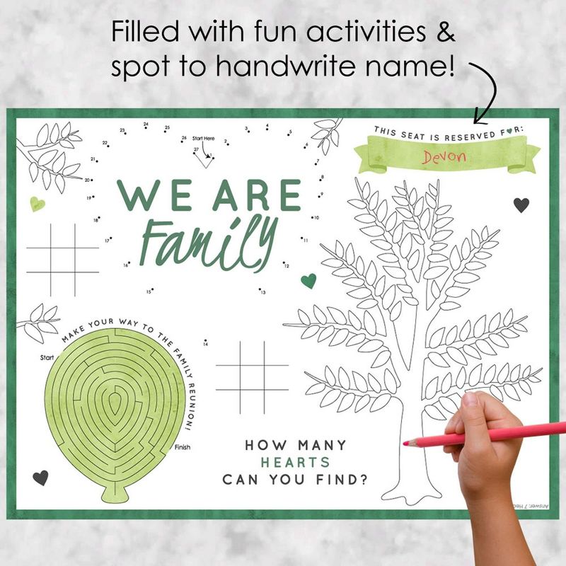 Big Dot of Happiness Family Tree Reunion - Paper Family Gathering Party Coloring Sheets - Activity Placemats - Set of 16, 2 of 8