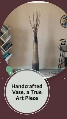 31-Inch Tall Handcrafted Brown Ceramic Cylinder Floor Vase