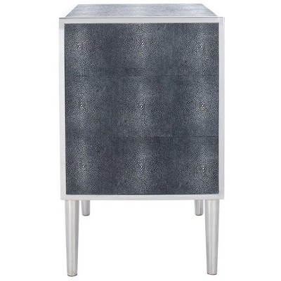 Tammy Transitional Black Faux Shagreen Silver Accent Nightstand