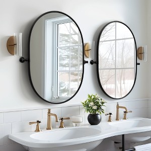 PexFix Oval Metal Framed Pivoted Bathroom Wall Vanity Mirror in Black (Set of 2) - 1 of 4