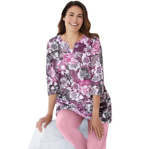 Woman Within 7-Day Three-Quarter Sleeve Notch-Neck Tunic - 1 of 4