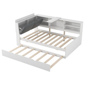 YNXARIA White Twin - Sized Wooden Bed Frame: Storage Headboard, Shelf and Smooth - rolling Rollers Included - 1 of 4