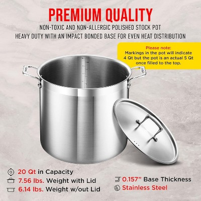 20 Quart Brushed Stainless Steel Stockpot with Lid and Riveted Handles