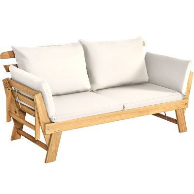 Tangkula Outdoor Folding Daybed Patio Acacia Wood Convertible Couch Sofa Bed TurquoiseRed WhiteDark Grey
