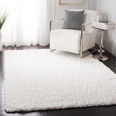 August White Synthetic Shag Area Rug 6'7" x 9'