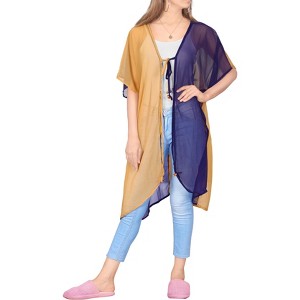 LA LEELA Women's Summer Holiday Beachwear Long Bathing Suit Open Front Boyfriend Swimwear Coverups Vacation Duster Cardigan 1X-2X Blue, Solid - 1 of 4