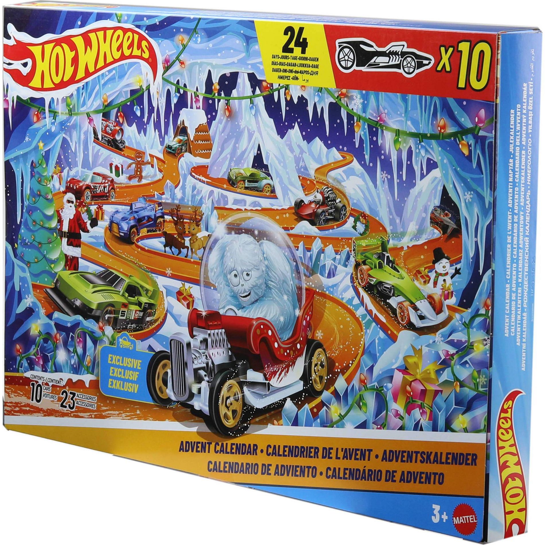 Hot Wheels 2026 Advent Calendar, 10 Toy Vehicles in 1:64 Scale, 14 Accessories & 10 Ornament Clips