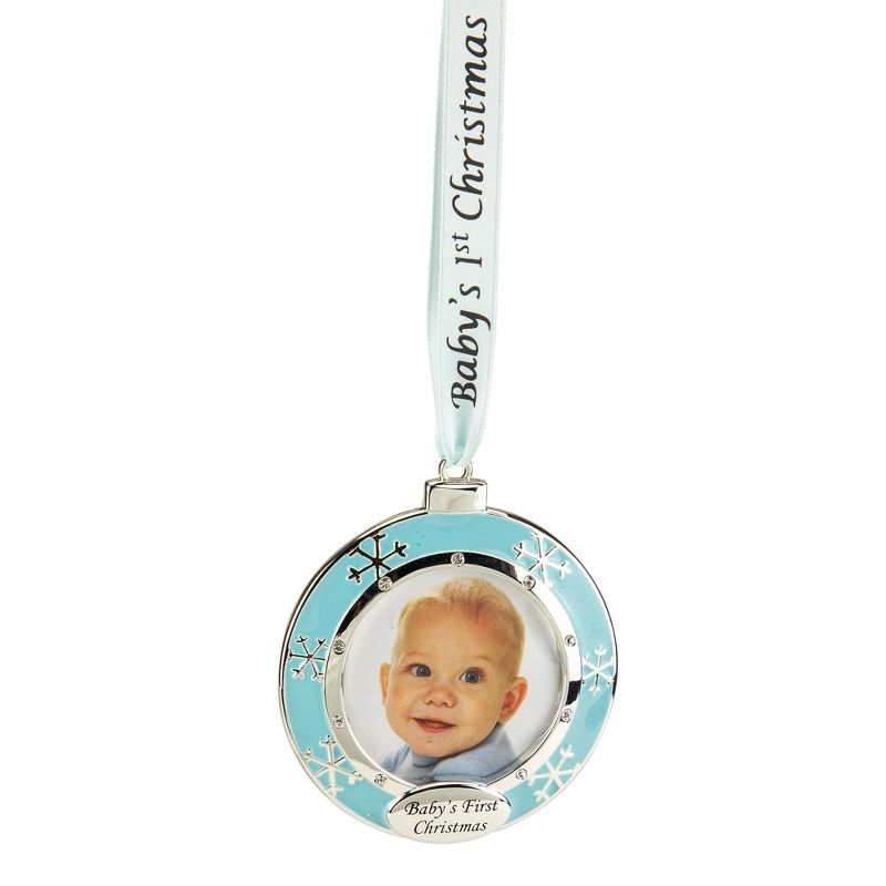 Northlight 3" Blue Silver-Plated Baby's First Christmas Ornament with European Crystals, 1 of 5