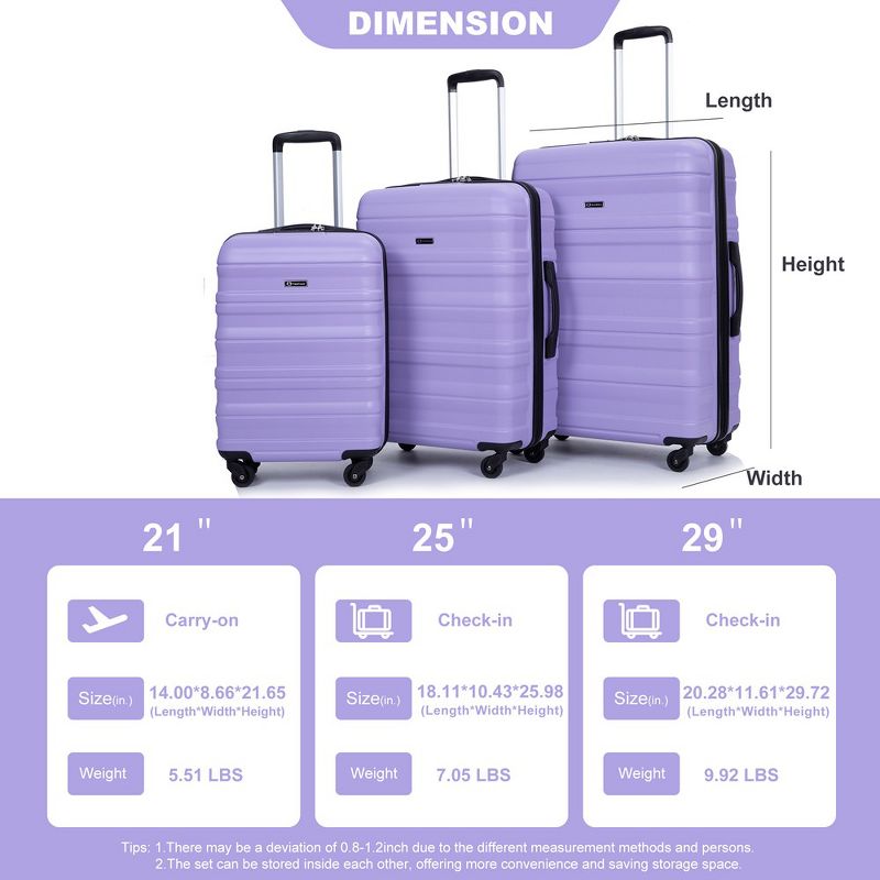 3 Piece Luggage Set,Hardshell Suitcase Set with Spinner Wheels & TSA Lock, Expandable Lightweight Carry On Luggage Suitcase, 3 of 9