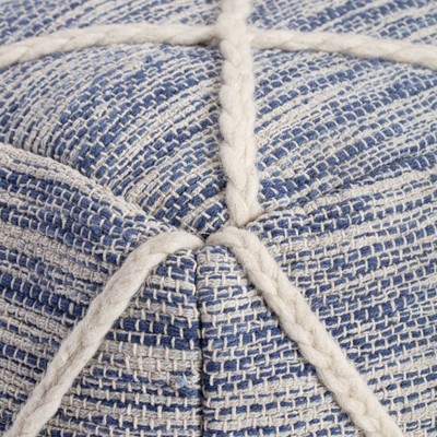 Kirkwood Lake 22" Blue & Ivory Square Pouf Ottoman
