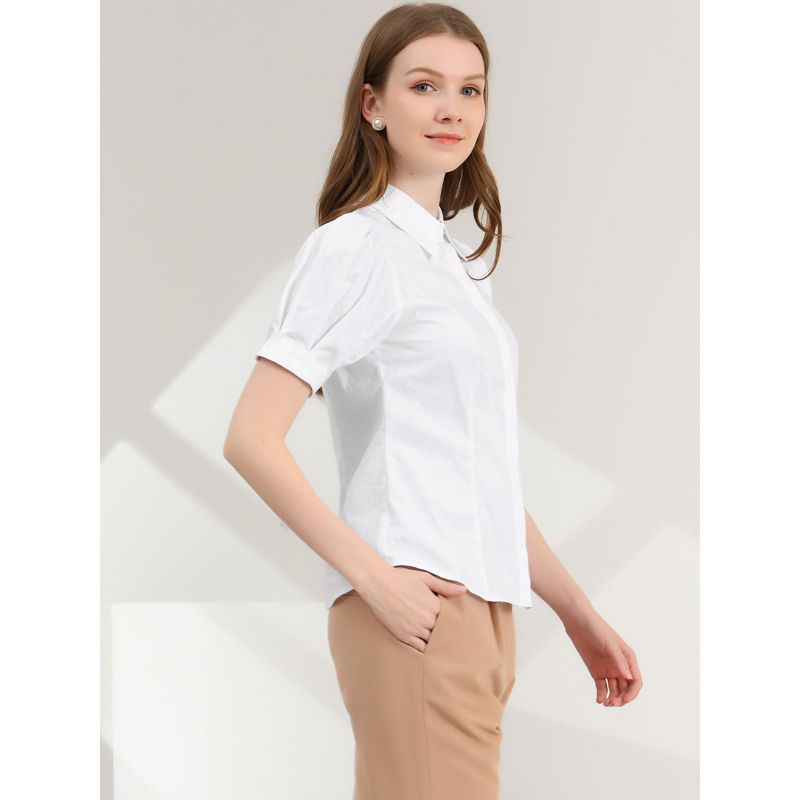 Allegra K Women's Puff Short Sleeve Collared Cotton Work Office Button Down Shirt, 4 of 7