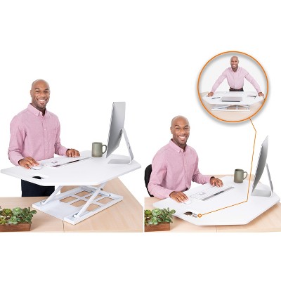 White Pneumatic Height Adjustable Corner Standing Desk Converter