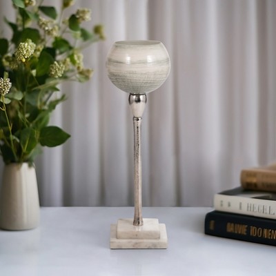 Modern Metal Glass Stone Aluminum Pillar and Taper Holder Decorative Candle Stand Contemporary Single Accent Piece