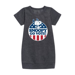 - Peanuts - Snoopy Go Vote Graphic Short Sleeve Fleece Dress - 1 of 4