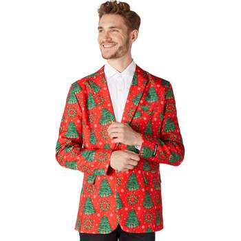 Suitmeister Men's Christmas Blazer - Christmas Trees - Red